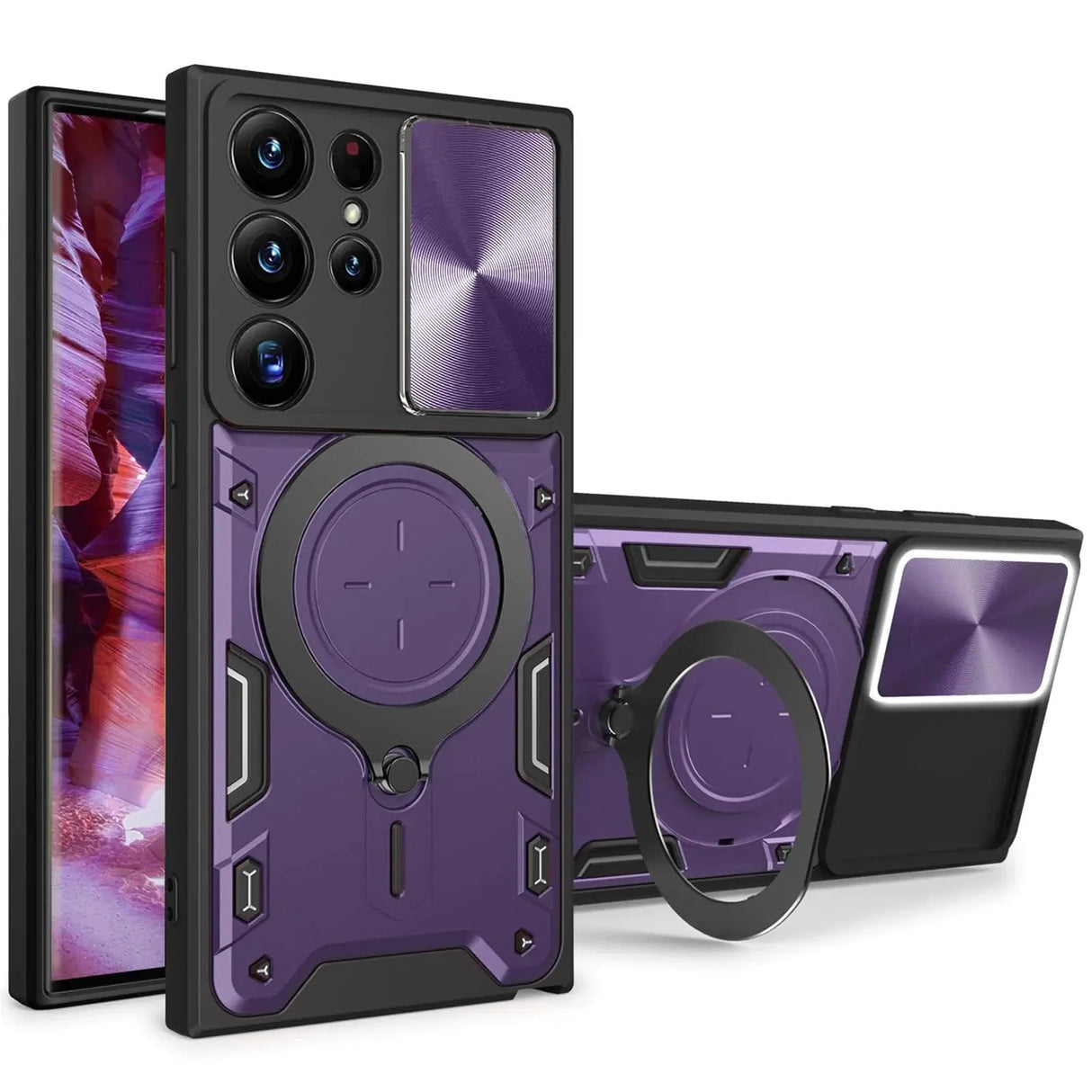 CCSmall S23 Ultra Armor Case - JS Purple with Rotating Ring for Ultimate Protection