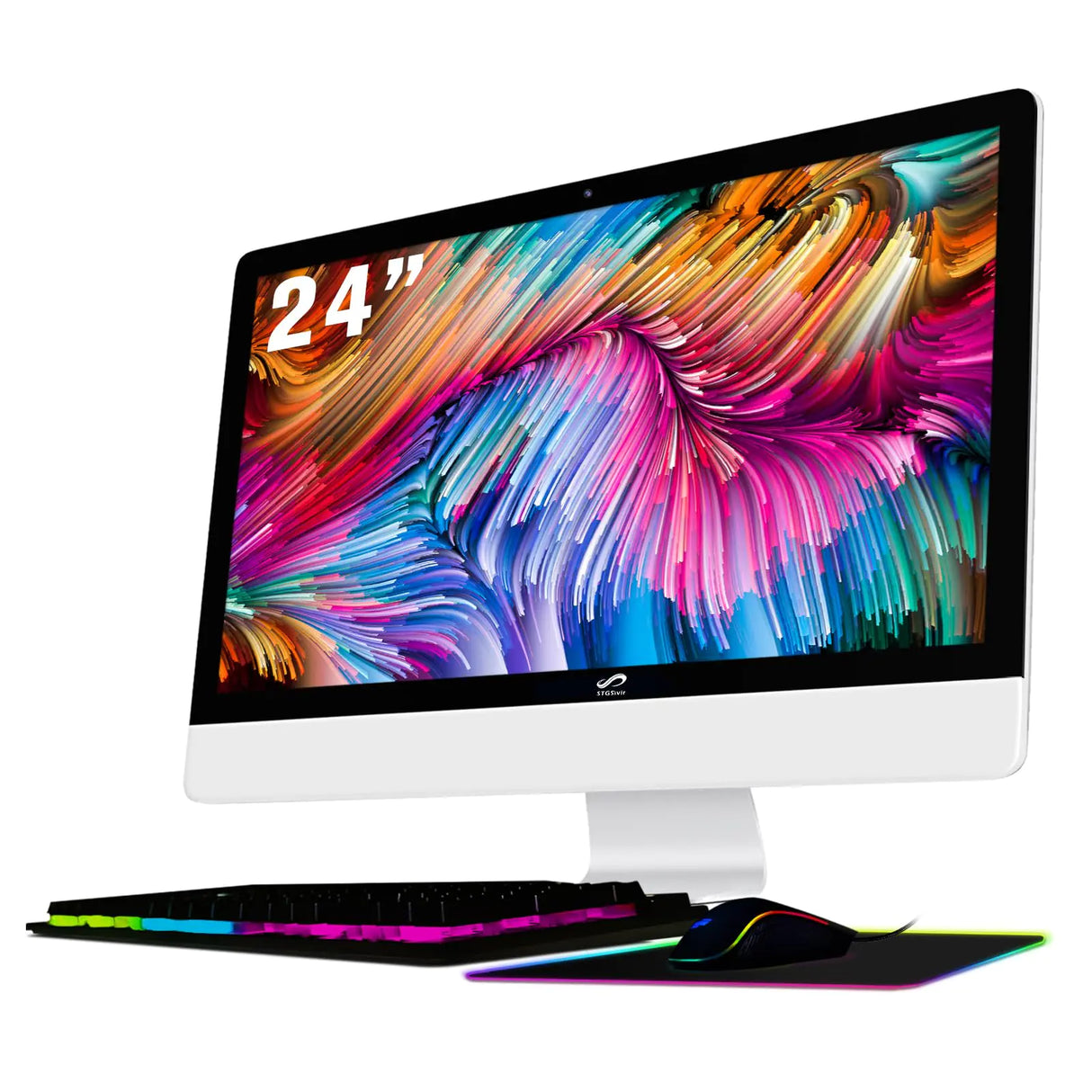 STGSivir All in One Desktop Computer 24" FHD Display Intel Core i7 up to 3.9GHz 16G Memory 512G SSD WiFi 5 Bluetooth RGB Keyboard & Mouse & Mouse Pad Webcam Windows 10 Home - Lootquake