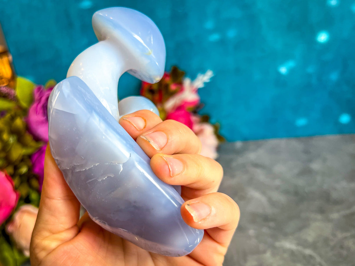 Beautiful 5" Blue Chalcedony MUSHROOM Sculpture