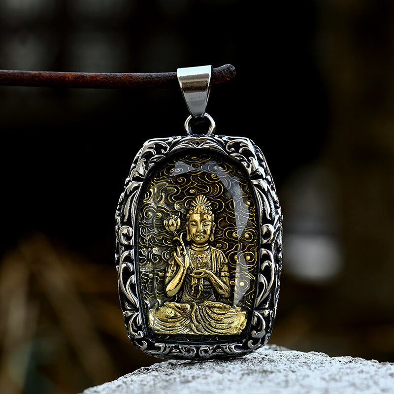 Colgante de acero inoxidable con forma de bodhisattva budista