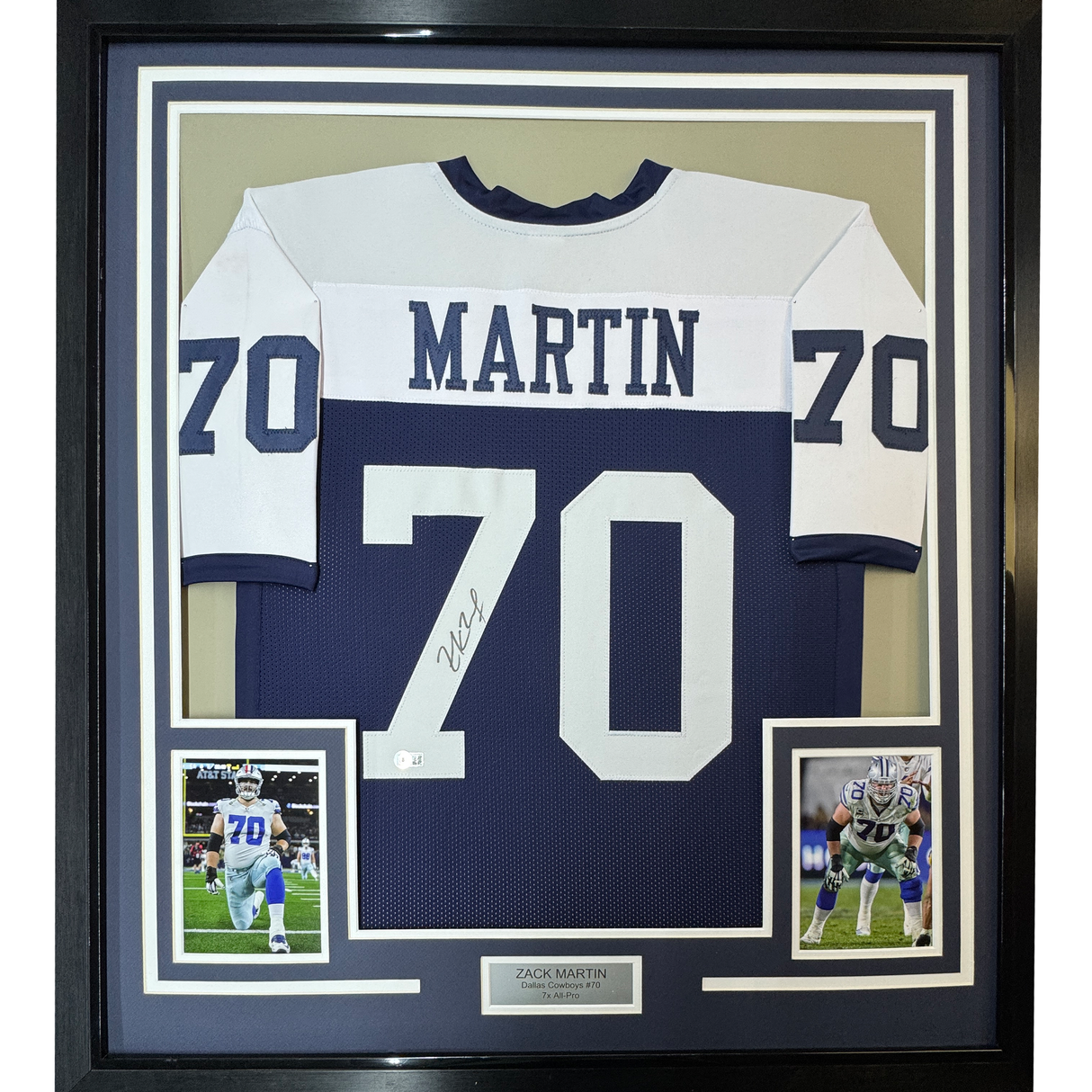 Framed Autographed/Signed Zack Martin 35x39 Dallas Thanksgiving Day Football Jersey Beckett BAS COA