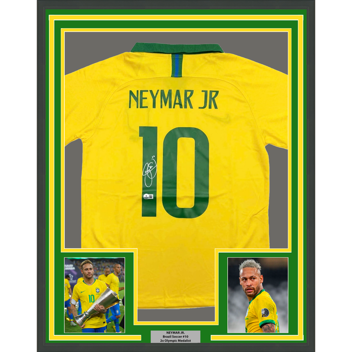 Framed Autographed/Signed Neymar Jr. 35x39 Brazil Soccer Futbol Jersey Beckett BAS COA
