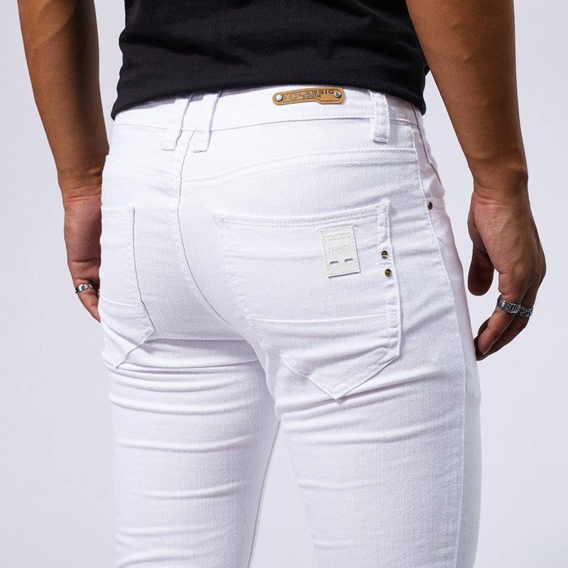 Men's European And American-style White Stretch Skinny Jeans - Lootquake