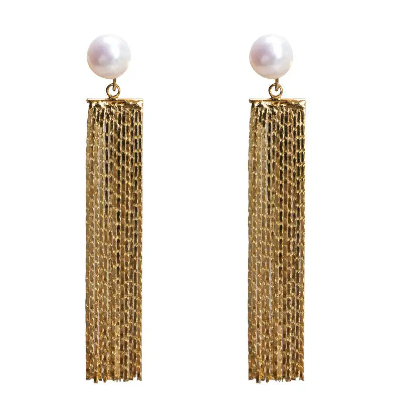 Women's Simple 14k Freshwater Pearl Geometric Tassel Earrings - Lootquake