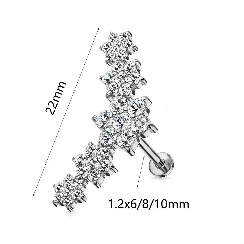 316 Stainless Steel Five Flowers Zircon Labret - Lootquake
