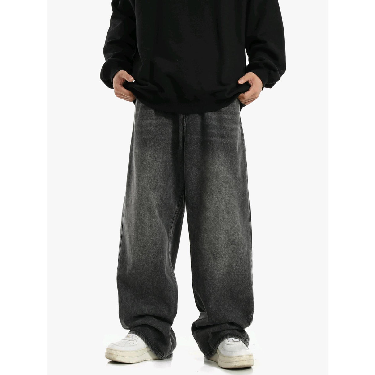 Vintage Smoky Gray Elastic Waist Jeans For Men And Women - Lootquake