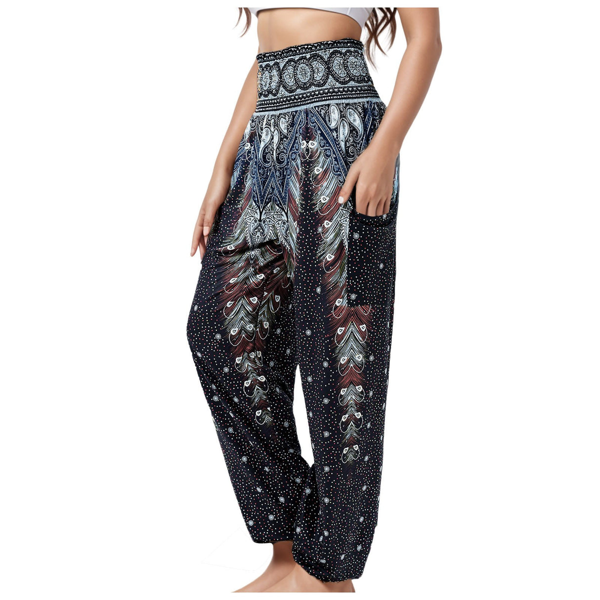 Mono informal con estampado floral digital a rayas para mujer