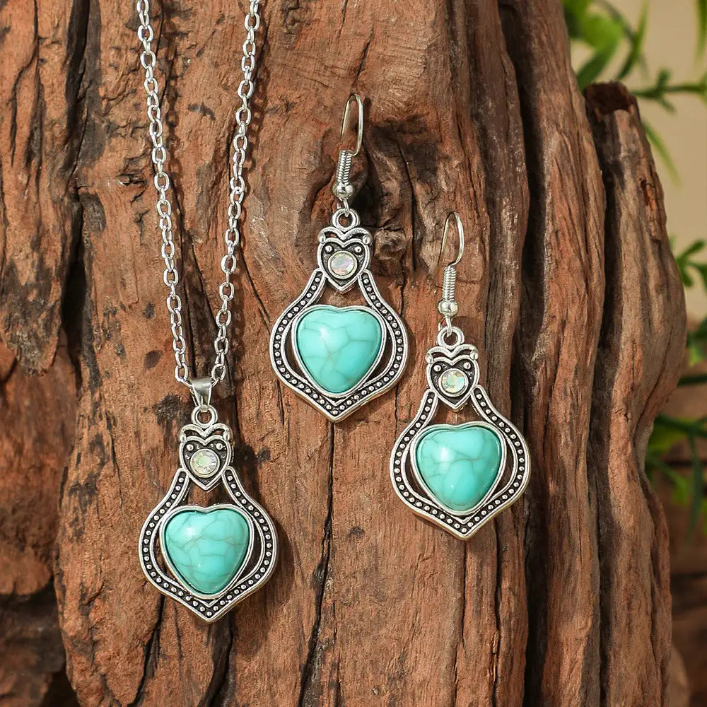 Fashion Turquoise Long Pendant Ear Rings Suit - Lootquake