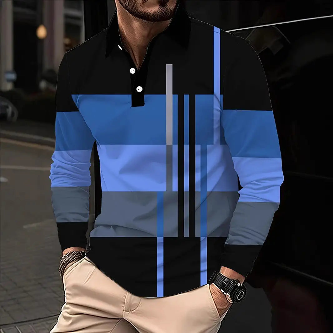 Men's Button Casual Slim Lapel 3D Printed Long Sleeve - Lootquake