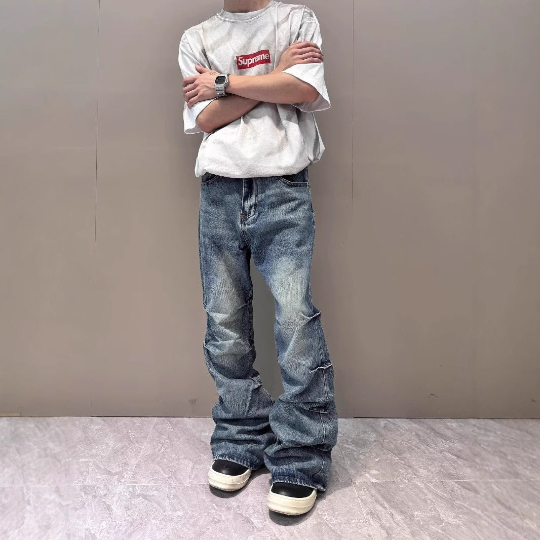 American High Street Vibe Retro Washed Pleated Skinny Jeans - Lootquake