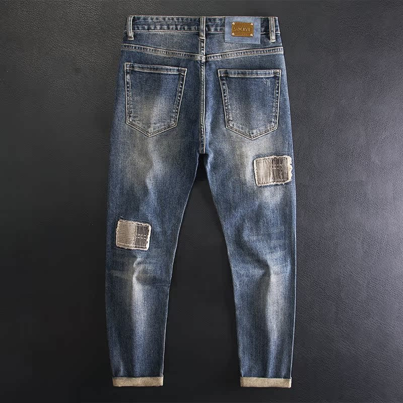 Retro Beggar Ripped Patch Jeans For Men - Lootquake