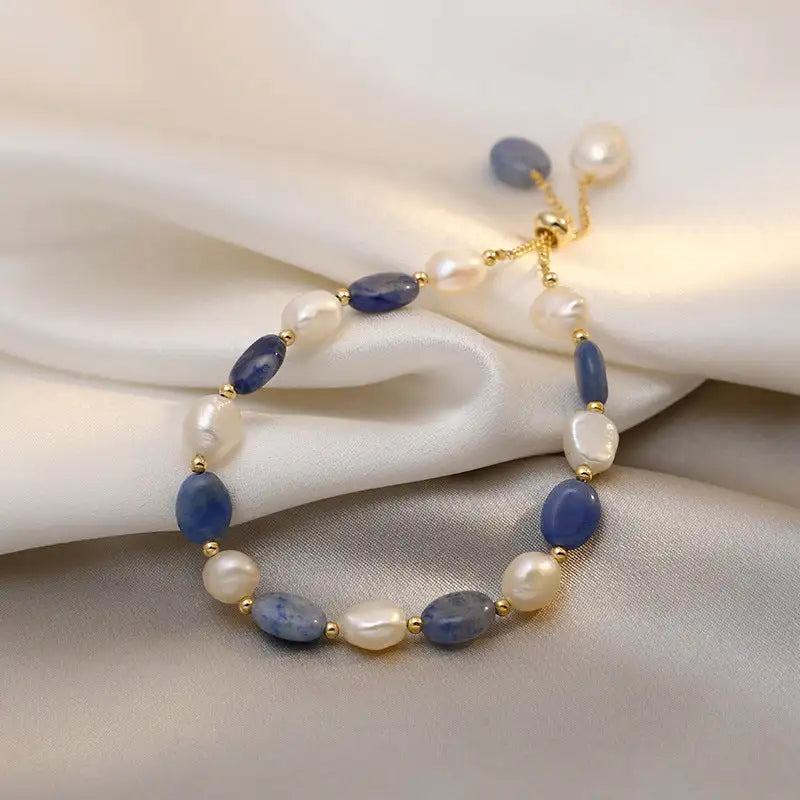 Blue Aventurine Freshwater Pearl Crystal Bracelet For Women - Lootquake