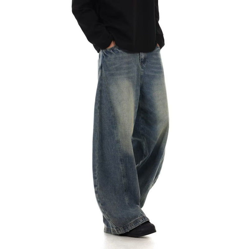 Men's American Retro Washed Design Wide Leg Loose Jeans - Lootquake
