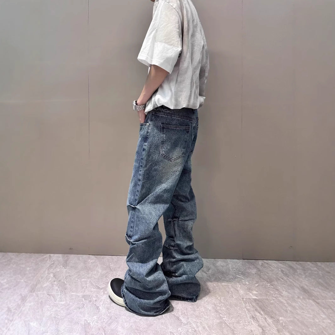 American High Street Vibe Retro Washed Pleated Skinny Jeans - Lootquake