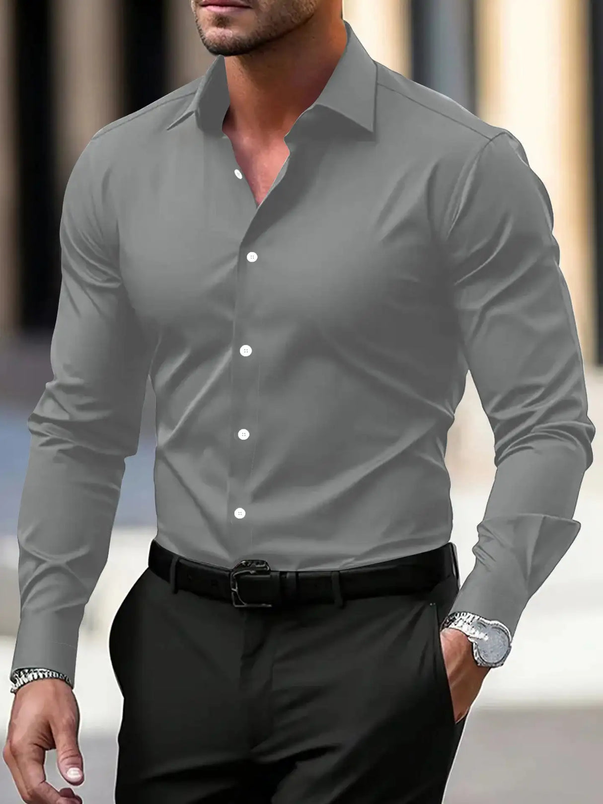 Men's Long Sleeve Business Formal Wear Slim Fit Shirt - Lootquake