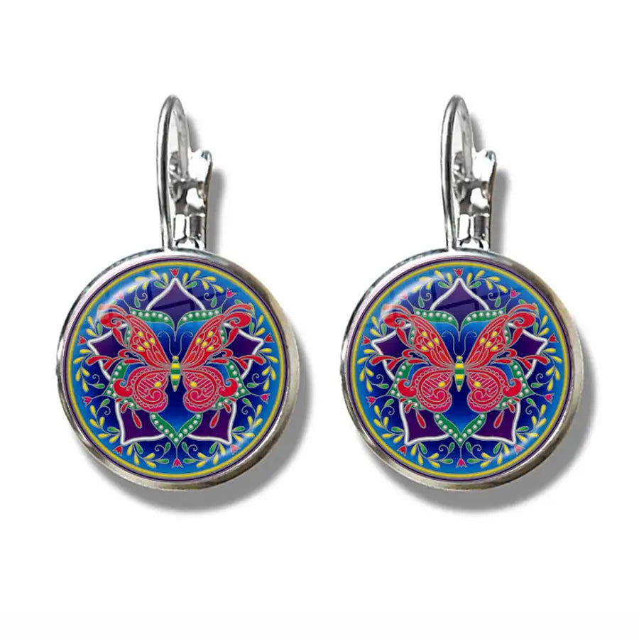 Mandala Art Picture Earrings Crystal Yoga Earrings - Lootquake