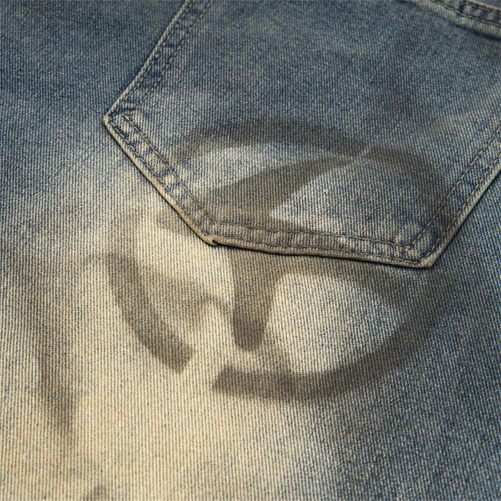 Wide Leg Straight Waste Soil Wind Contrast Color Inkjet Jeans Men - Lootquake