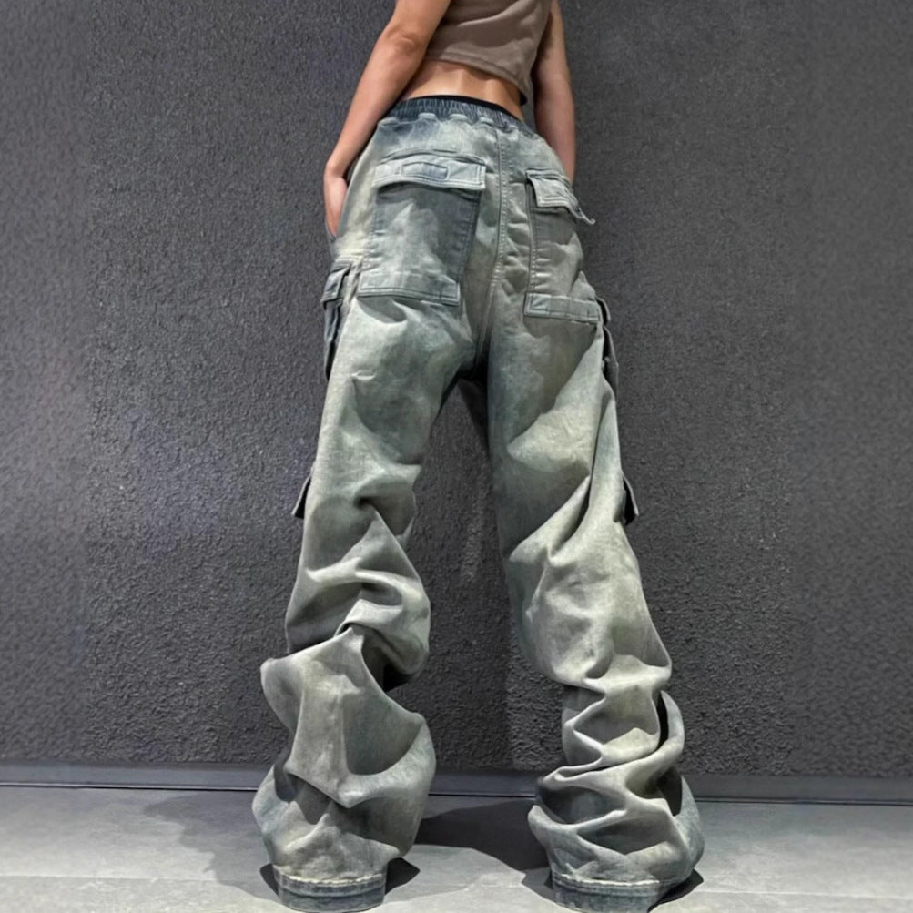 High Street RO Style Multi-pocket Workwear Mop Jeans - Lootquake