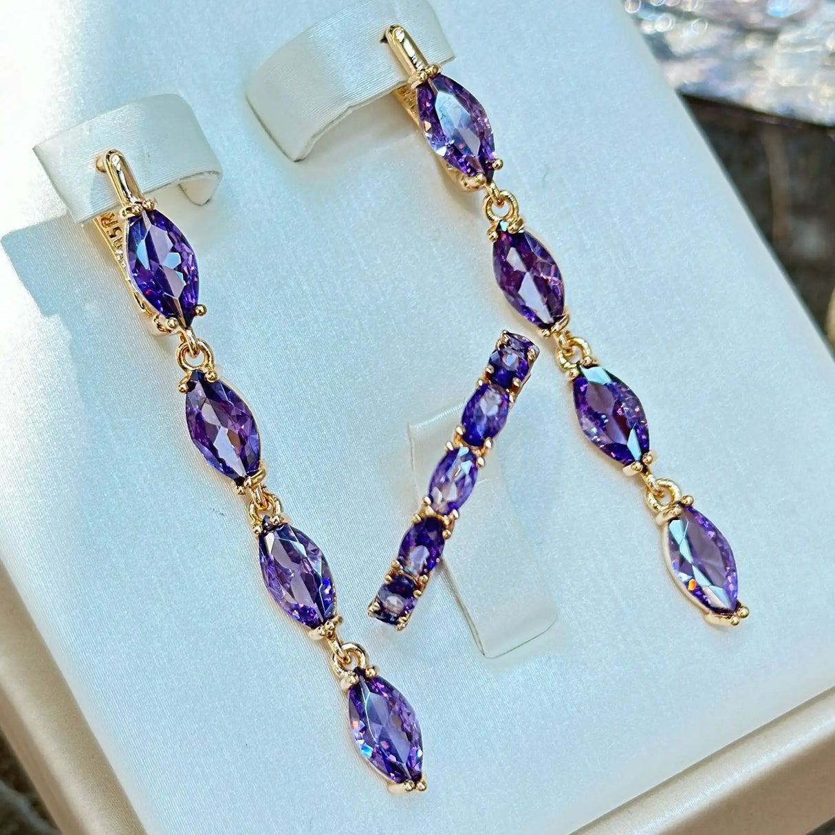 Amethyst Zircon Earrings Necklace Ring Suit - Lootquake