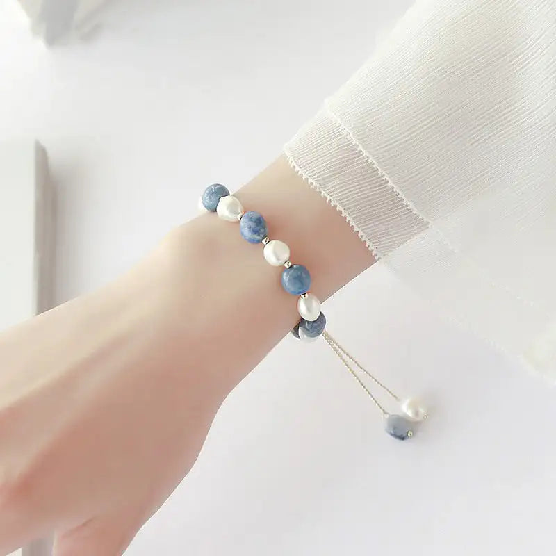 Blue Aventurine Freshwater Pearl Crystal Bracelet For Women - Lootquake