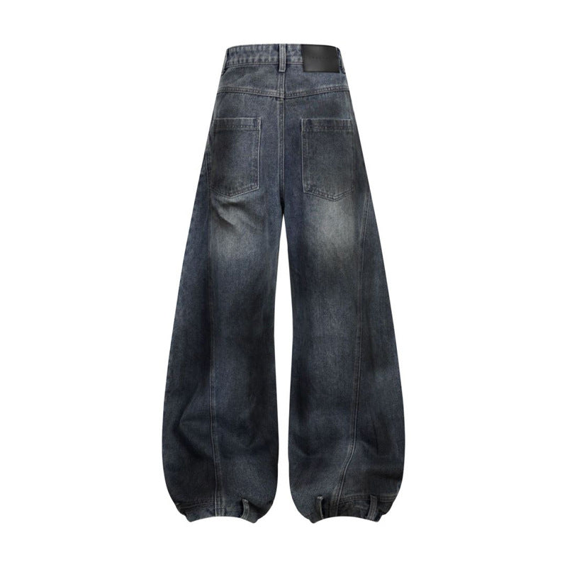 Retro Washed Ripped Deconstruction Stitching Design Straight Jeans - Lootquake