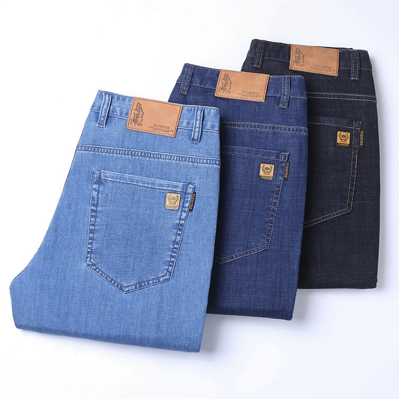 Thin Summer Cotton Elastic Ice Silk Quality Mid-high Waist Jeans - Lootquake