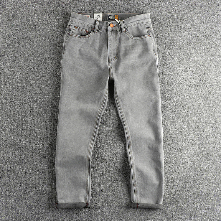 Retro Washed Distressed Cement Gray Jeans For Men - Lootquake