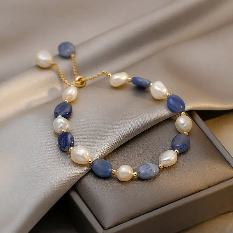 Blue Aventurine Freshwater Pearl Crystal Bracelet For Women - Lootquake