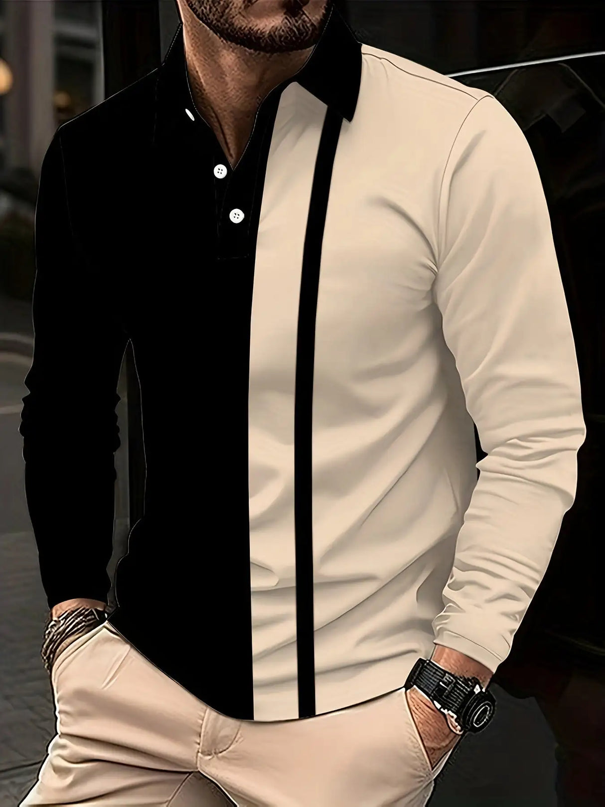 Men's Button Casual Slim Lapel 3D Printed Long Sleeve - Lootquake