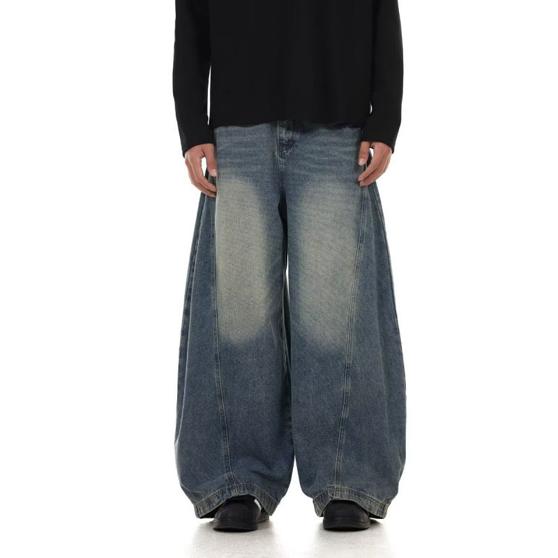 Men's American Retro Washed Design Wide Leg Loose Jeans - Lootquake