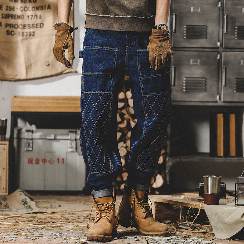 Retro Workwear Jeans Men's Autumn Loose Bright Line - Lootquake