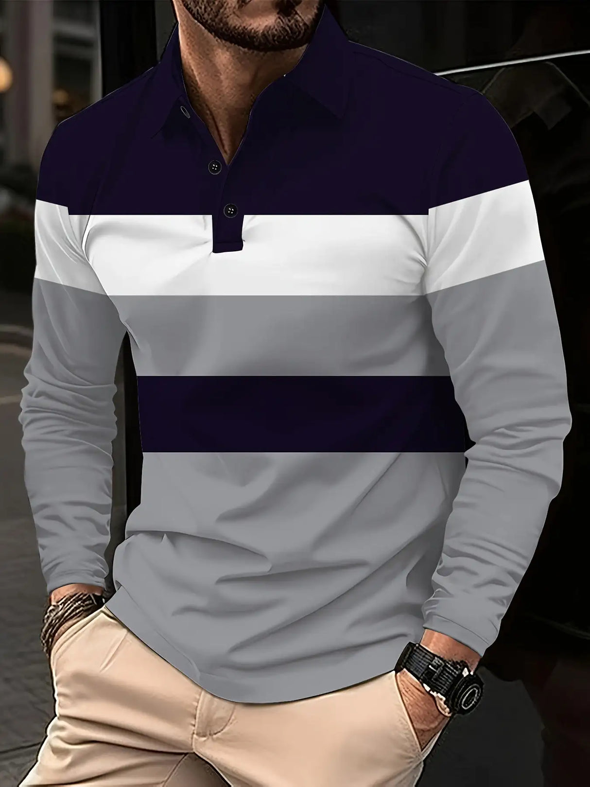 Men's Button Casual Slim Lapel 3D Printed Long Sleeve - Lootquake