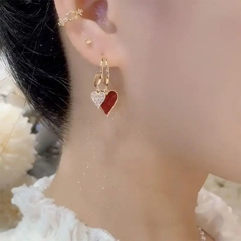 Women's Simple Temperament Red Love Heart Earrings - Lootquake