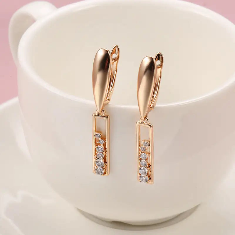 Copper Plated Gold Zircon Earrings Women's Fashionable Rose Gold Rectangular - Lootquake