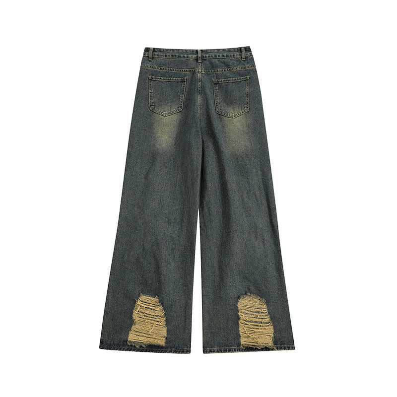 High Street Re-niche Deconstruction Tassel Hole Denim Men's Pants - Lootquake
