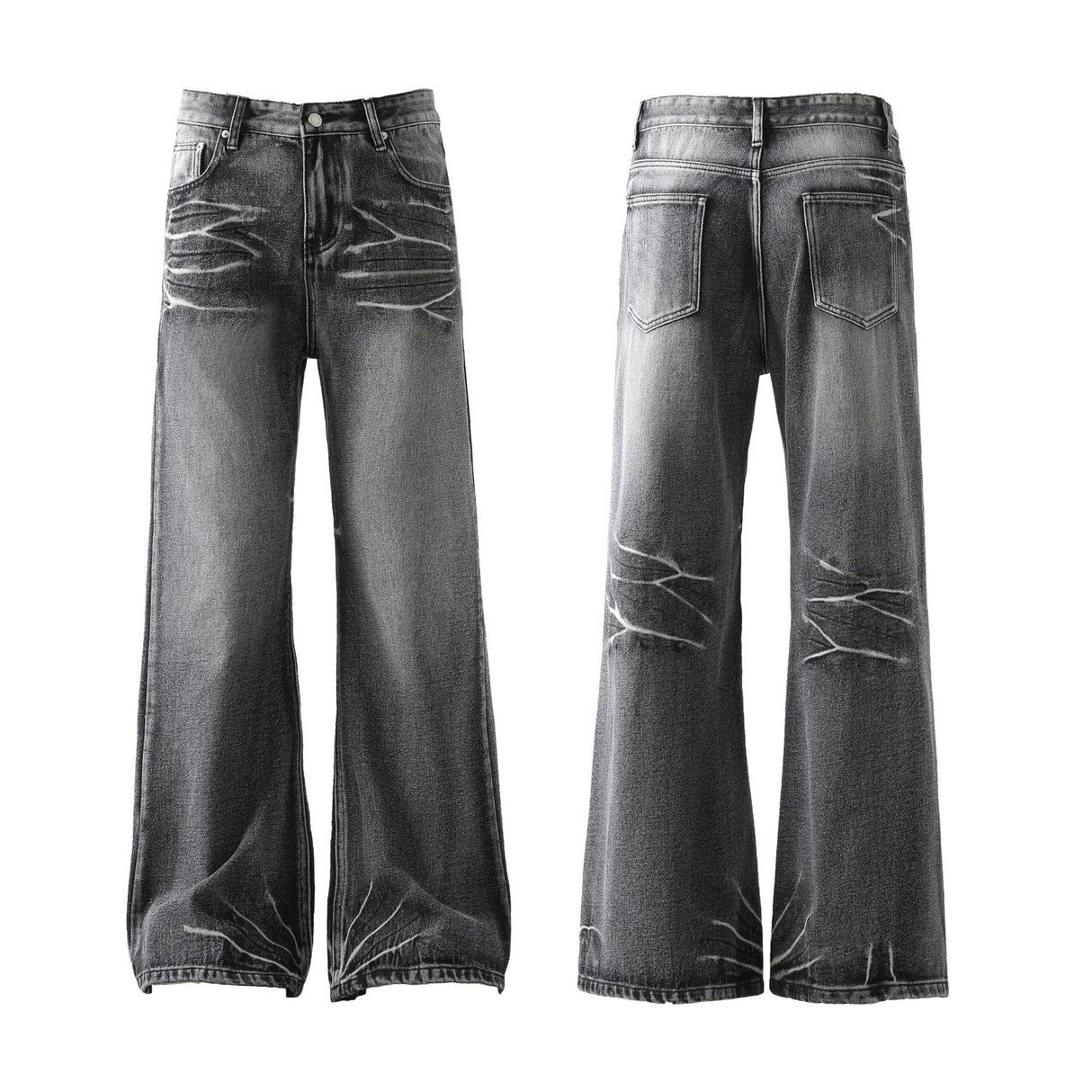 Loose Micro-flared Washed Distressed Lightning Jeans - Lootquake