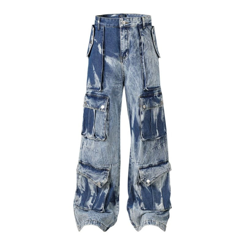 Washed Multi-pocket Design Straight Men's Jeans - Lootquake