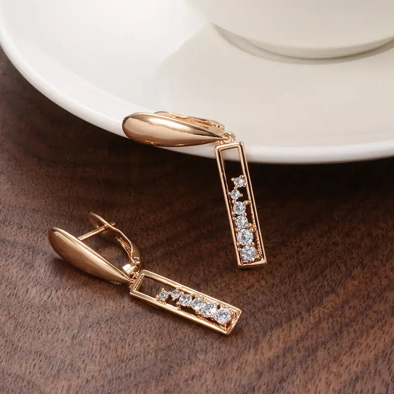 Copper Plated Gold Zircon Earrings Women's Fashionable Rose Gold Rectangular - Lootquake
