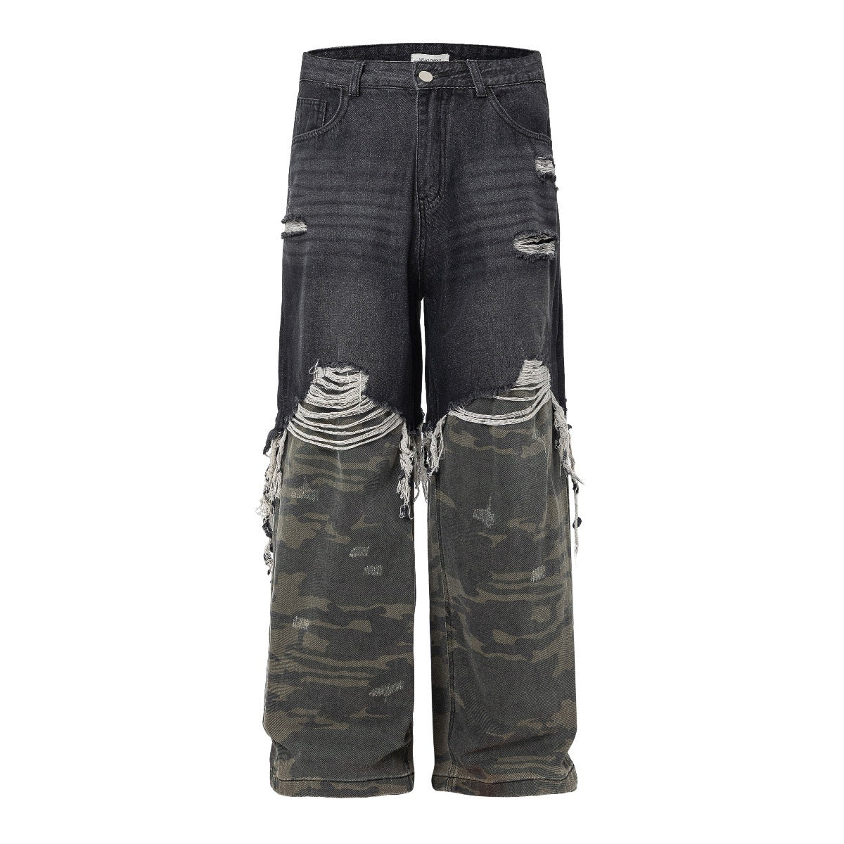Men's American High Street Stitched Camouflage Wide Leg Jeans - Lootquake