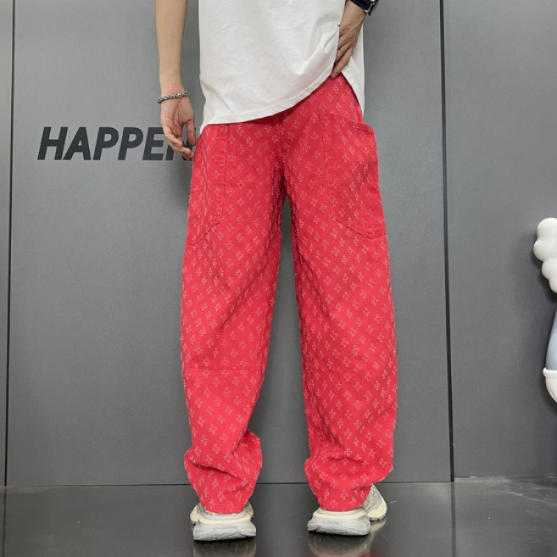 Loose Straight Washed Denim Large Pocket Pants Trendy - Lootquake