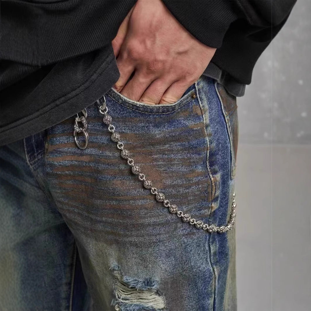 Loose Straight Slim-fit Waste Soil Blue With Holes Jeans - Lootquake