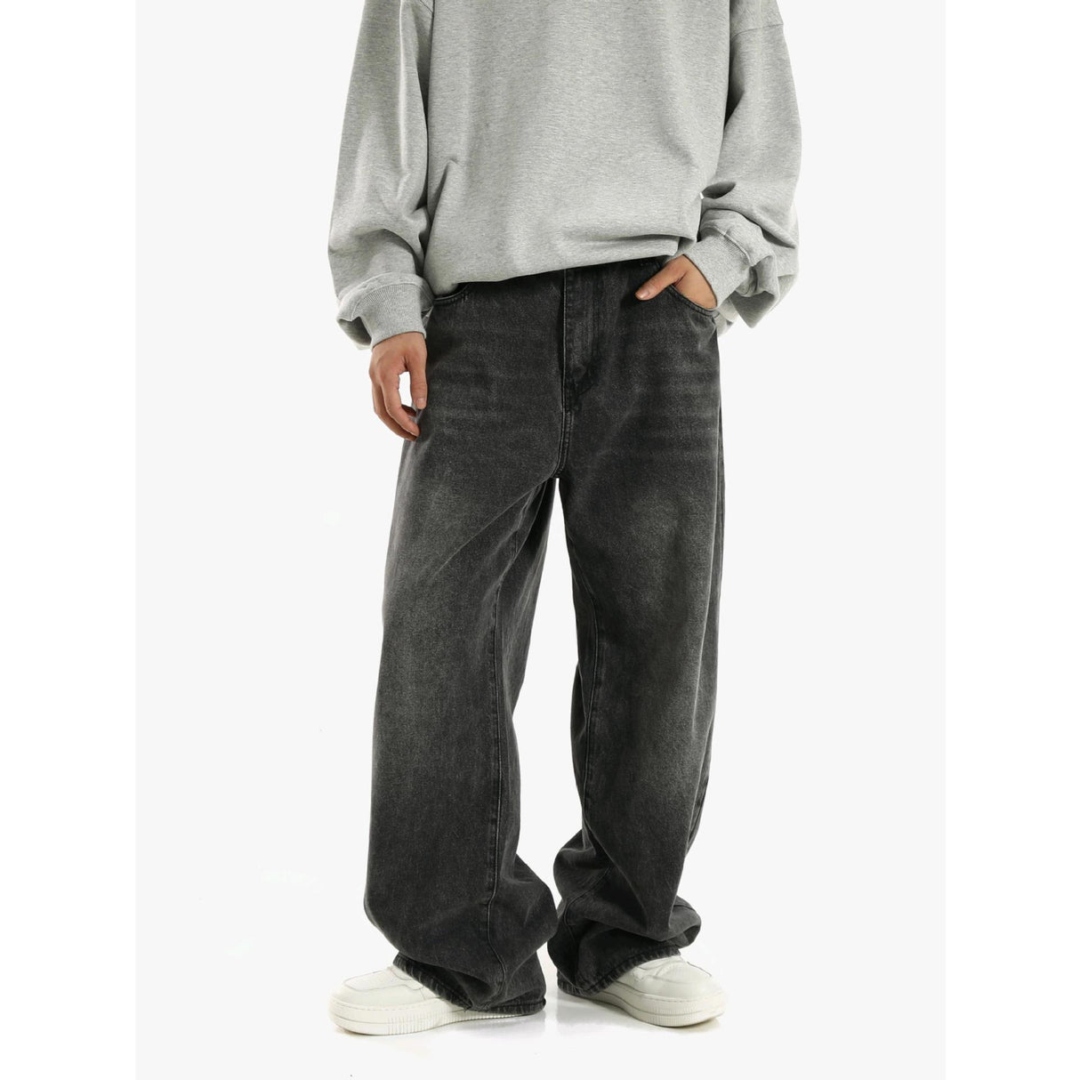 Vintage Smoky Gray Elastic Waist Jeans For Men And Women - Lootquake