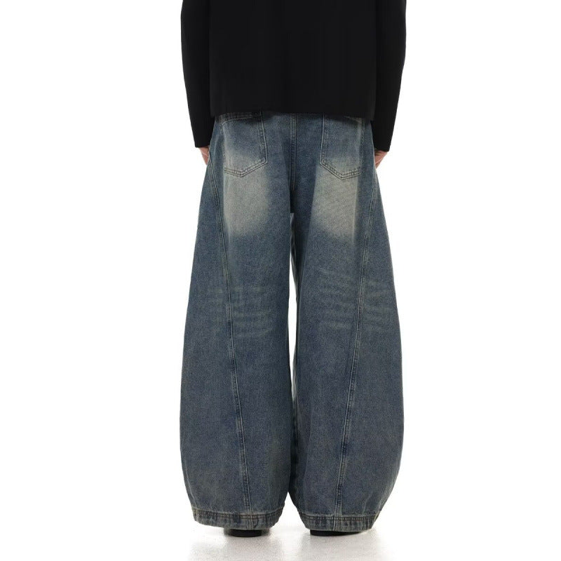 Men's American Retro Washed Design Wide Leg Loose Jeans - Lootquake