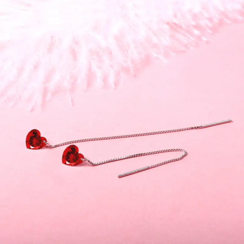 S925 Silver Crystal Zircon Earrings Love Red Diamond - Lootquake