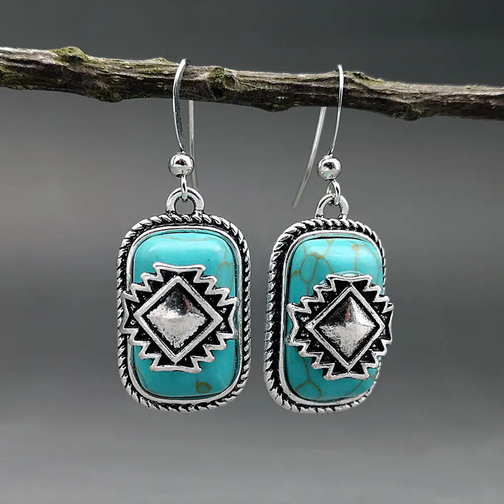 Ethnic Shield Retro Green Turquoise Earrings - Lootquake