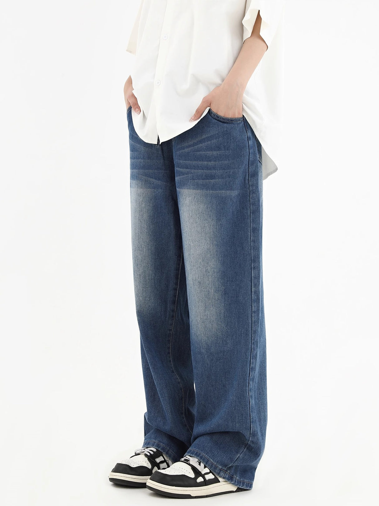 Vintage Smoky Gray Elastic Waist Jeans For Men And Women - Lootquake