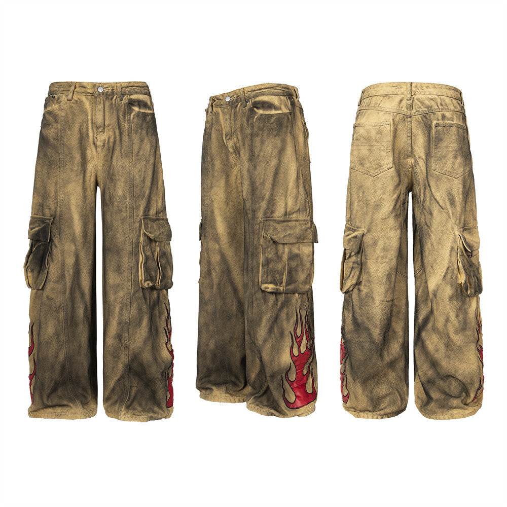 Waste Soil Wind Tie-dyed Old Dirty Cargo Jeans Men - Lootquake