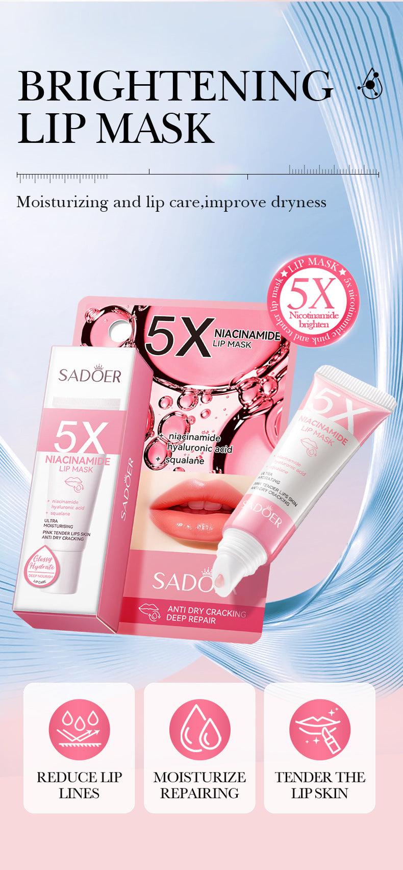 Bálsamo labial para eliminar las ojeras, aclarador de melanina, mascarilla, brillo, exfoliante, tratamiento labial rosa, reduce las líneas de expresión, mejora la sequedad y humecta.