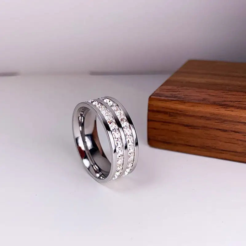Titanium Steel Couple Single And Double Row Diamond Ring - Lootquake
