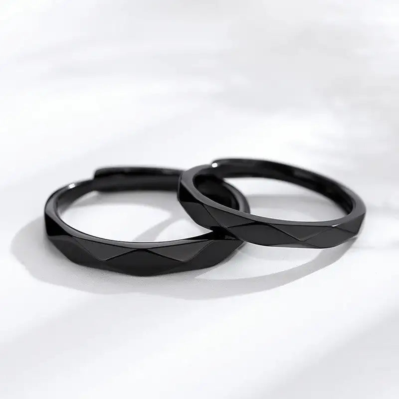 Black And White Diamond Couple Rings Argent Pur Pairs - Lootquake